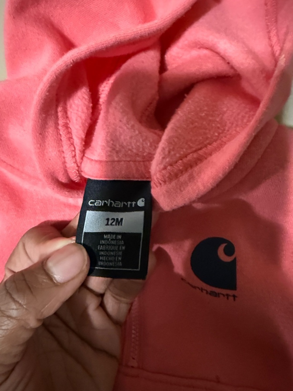 Carhartt Kids Coral Pink Half-Zip Hooded Sweatshirt - Picture 3 of 3